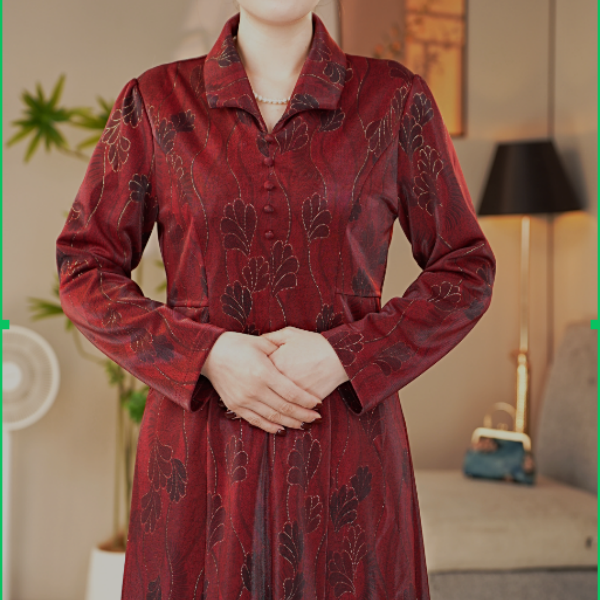 [凤舞红群]国风高弹力新中式气质连衣裙