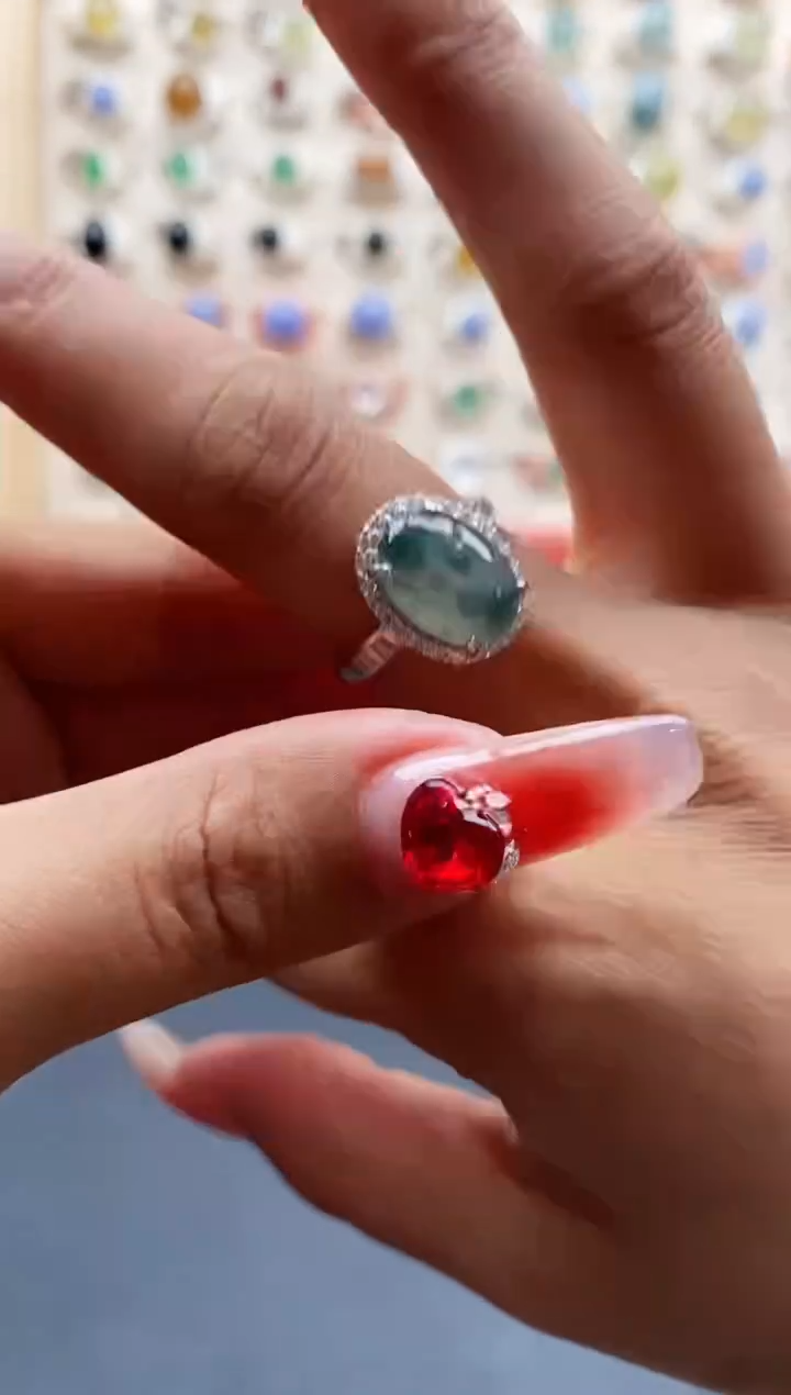 【闪购商品】翡翠戒指银S925镶嵌缅甸天然A货翡翠222  7+5