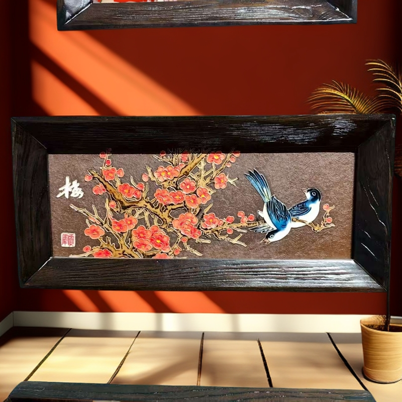 【贝尔精品】手工绘制创意陶瓷22*47紫砂底色挂画