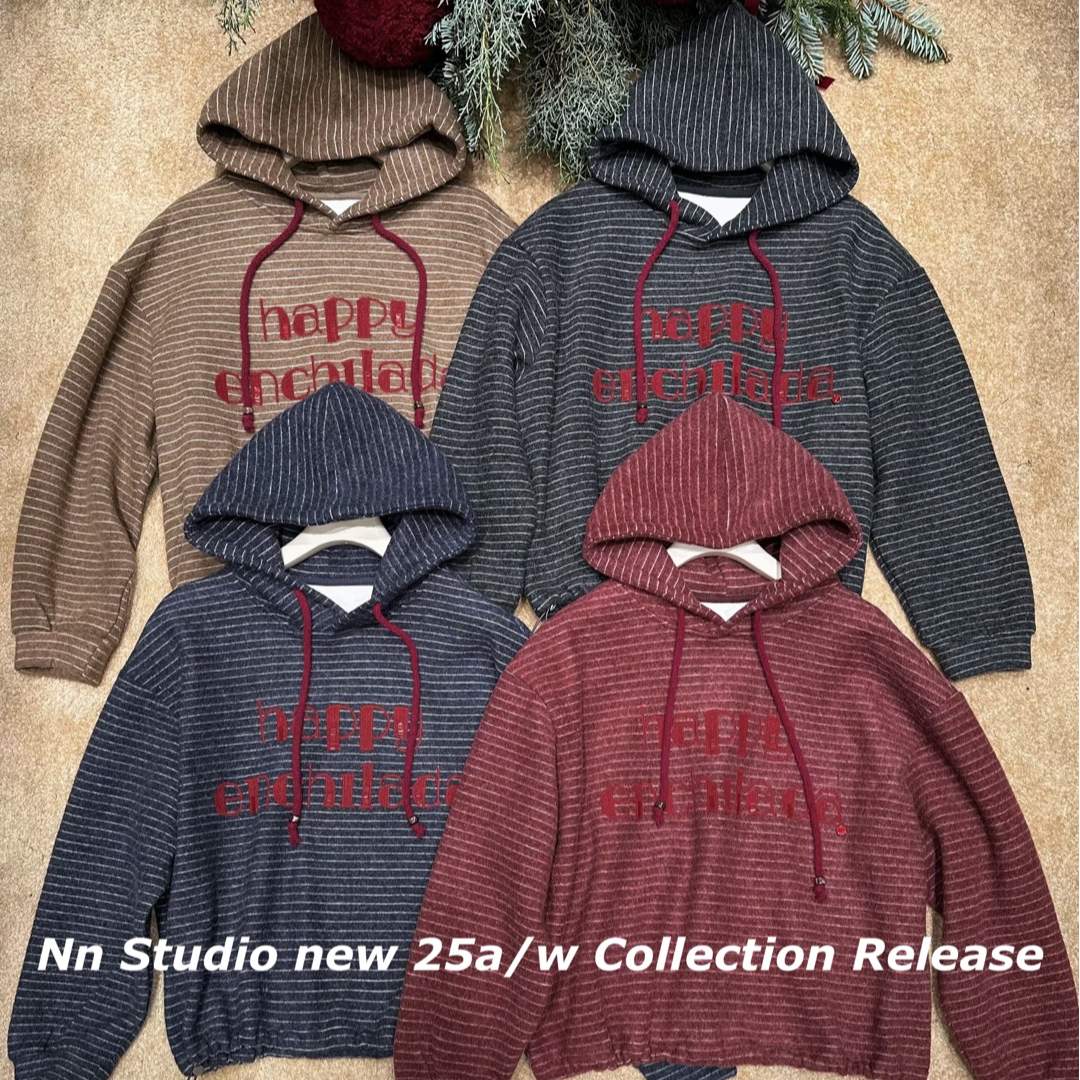 77【Nn重工刺绣字母设计感条纹】撞色连帽加绒卫衣