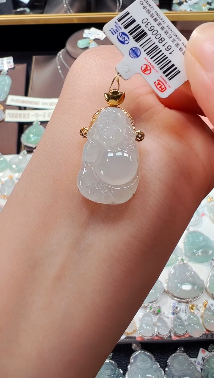 【闪购商品】翡翠吊坠(不含链)18K金镶嵌财神爷吊坠630