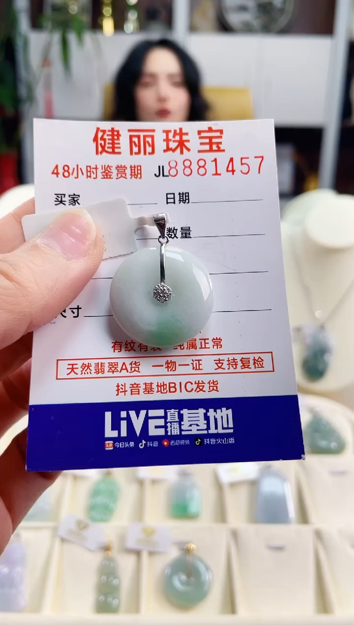 【闪购商品】翡翠颈饰银S925镶嵌天然缅甸翡翠 平安扣(一物一证)