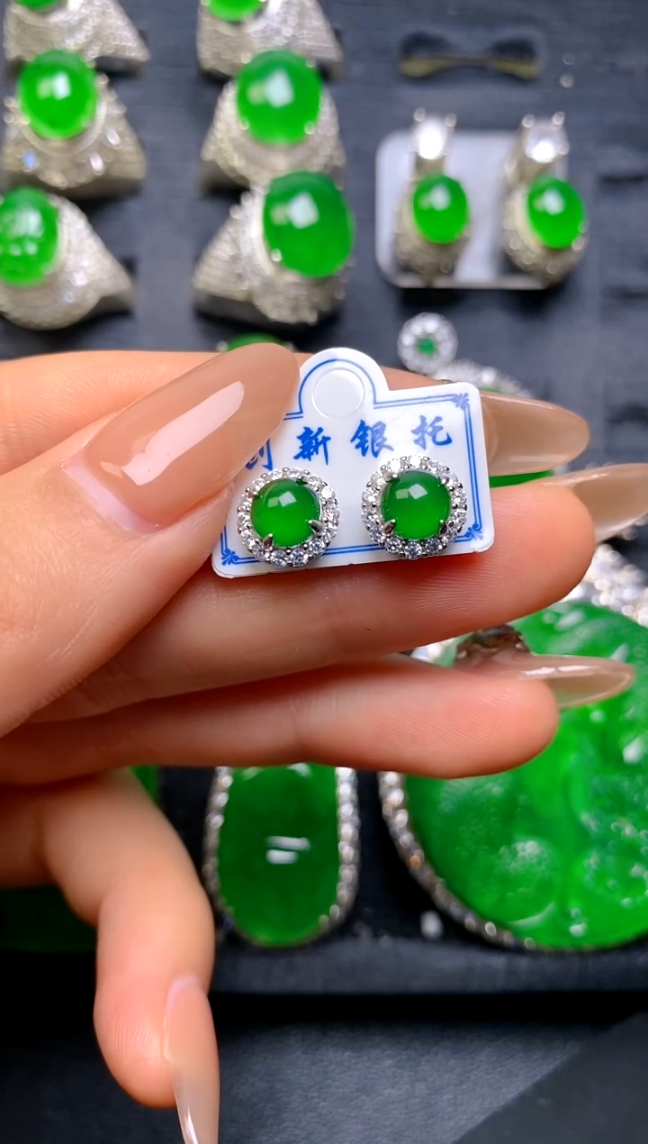 【闪购商品】翡翠耳钉银S925镶嵌耳钉