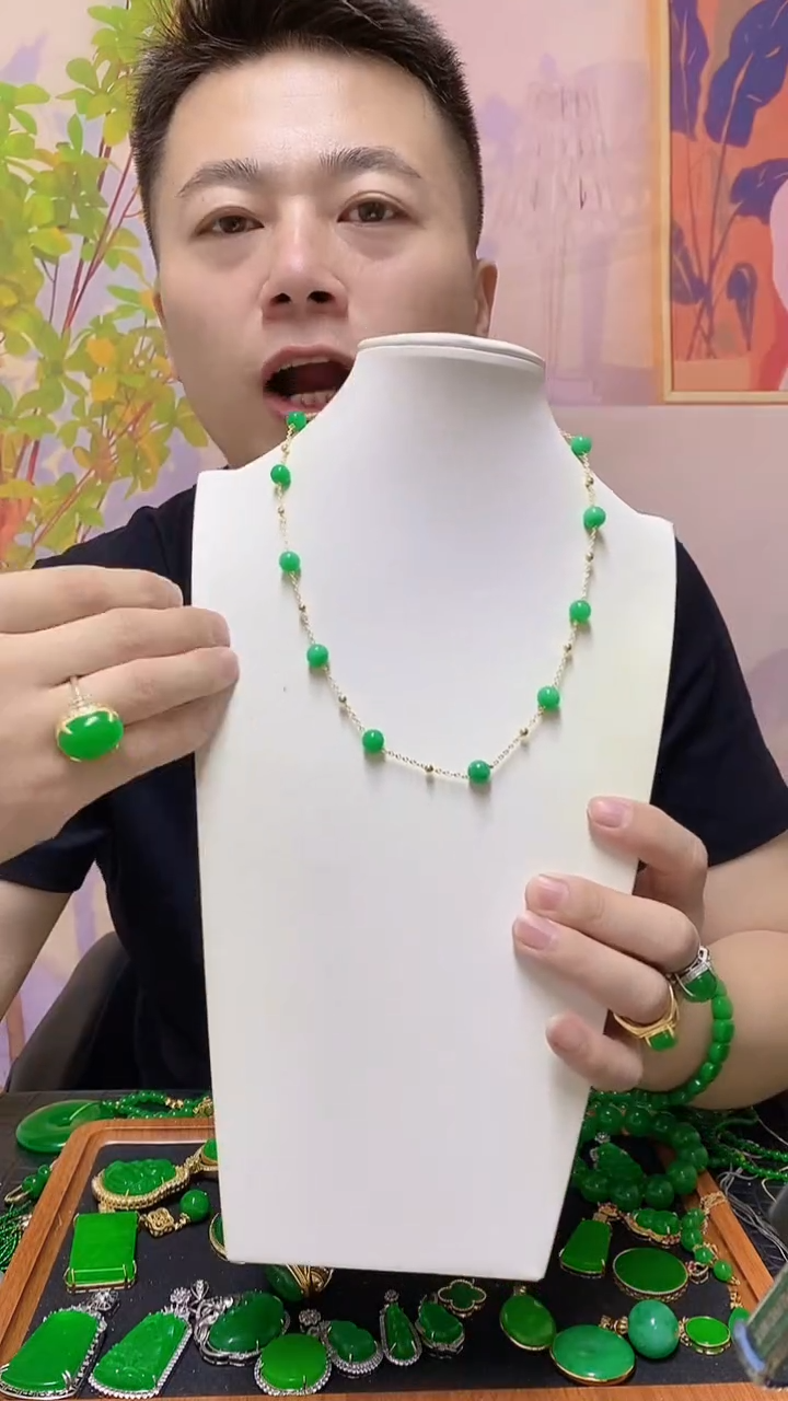 翡翠14K金镶嵌项链翡翠项链14k气质