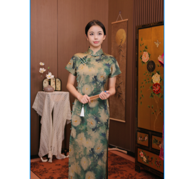 2026古法真丝旗袍复古气质优雅提花中式走秀5805