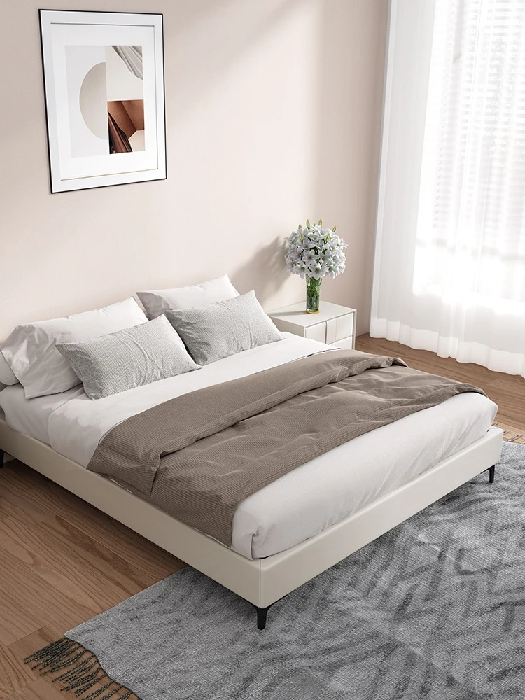无床头新款真皮床主卧大床简约悬浮床主卧双人床家用主卧室大床