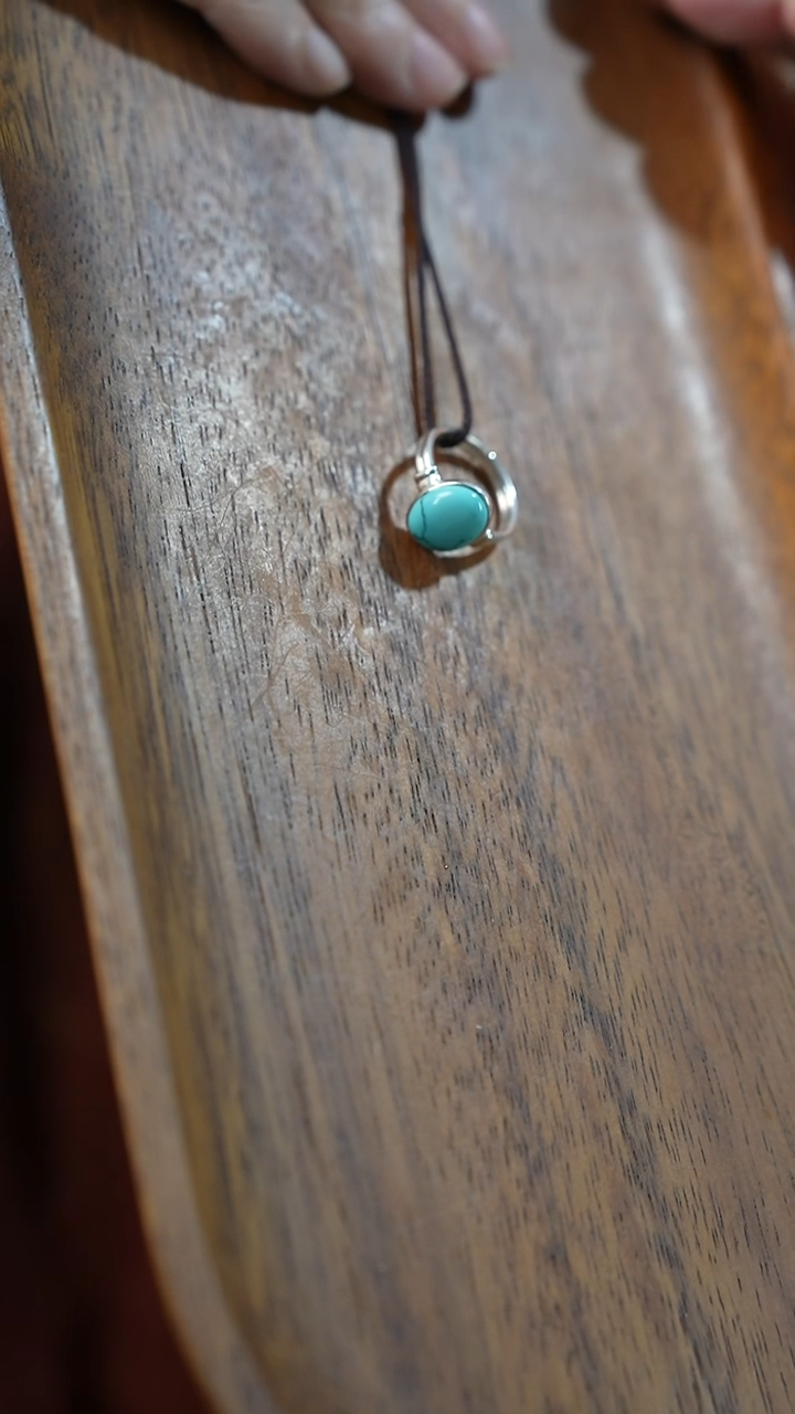 足银镶嵌绿松石戒指湖北原矿绿松石(不含绳)YXH-007