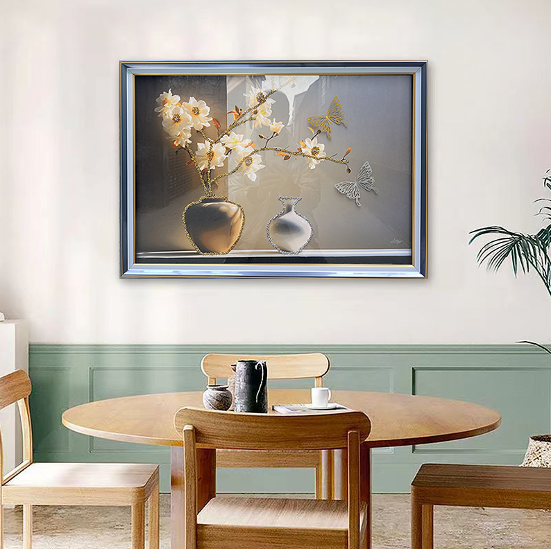 x12花开蝴蝶现代简约背景墙装饰画卧室挂厅餐厅壁单太阳花玻璃装