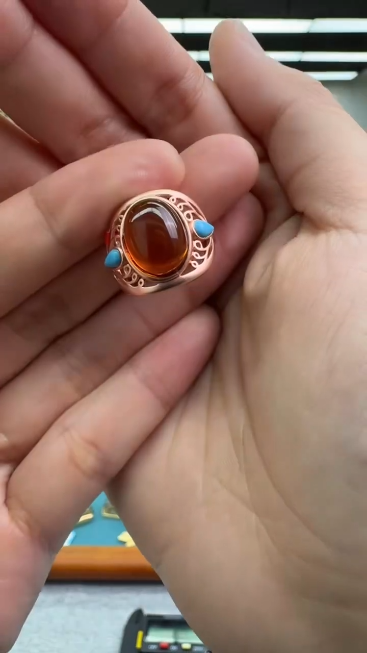 【闪购商品】琥珀戒指银S925镶嵌秒拍号439