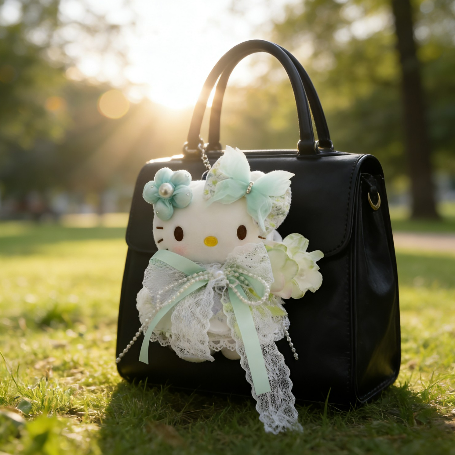 正版HelloKitty薄荷奶绿KT挂件三丽鸥毛绒包挂玩偶送朋友生日礼物