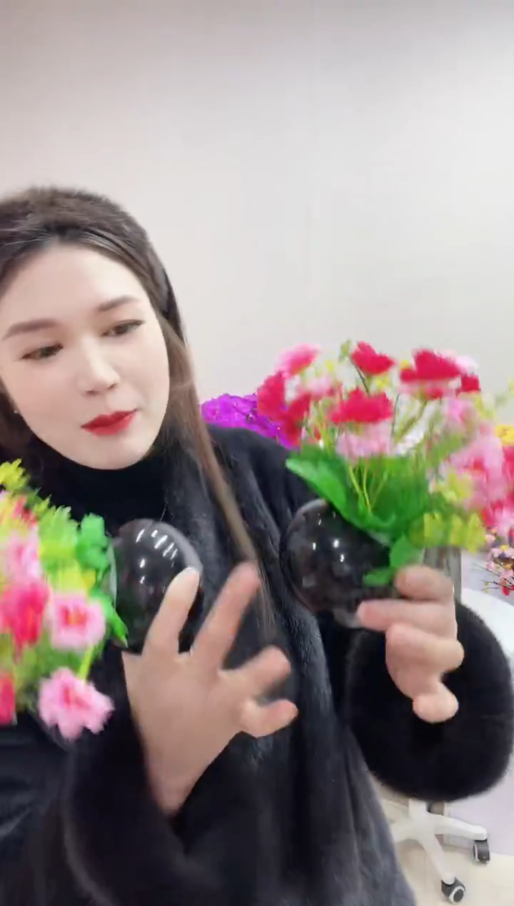 小雏菊粉色+黑色陶瓷花盆