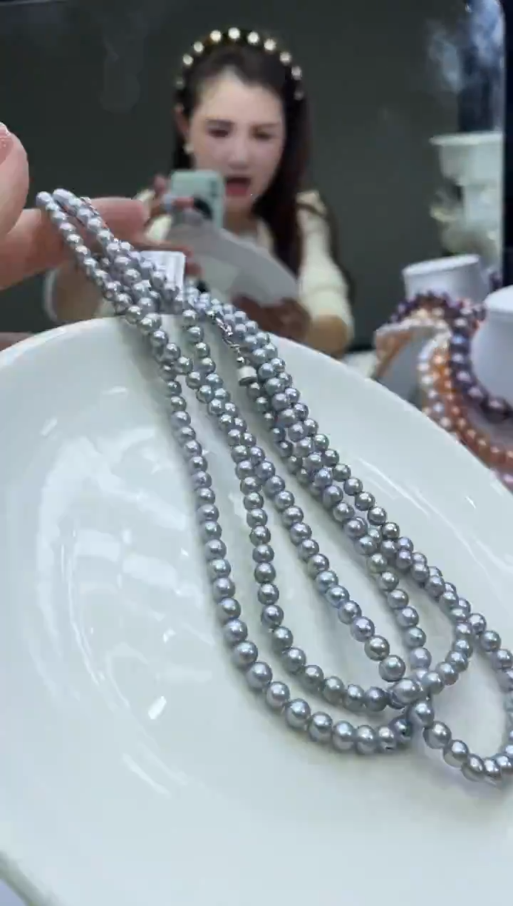 未镶嵌项链淡水珍珠灰色系4-5ｍｍ