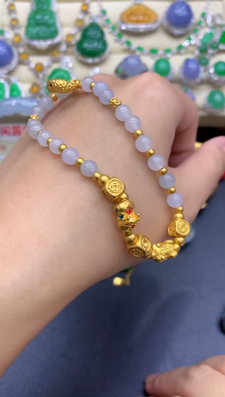 足金镶嵌手链翡翠289-中国好珍宝
