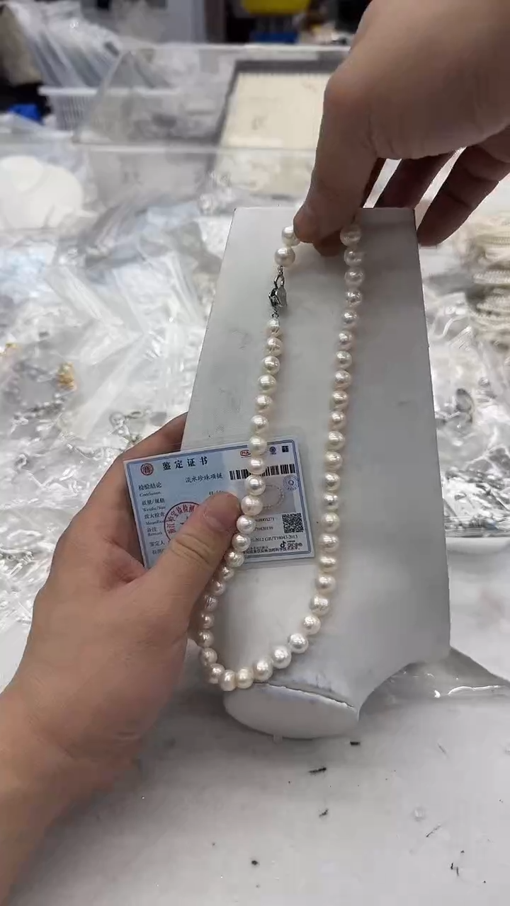 项链银S925镶嵌淡水珍珠9-10mm 爱心扣-孤品