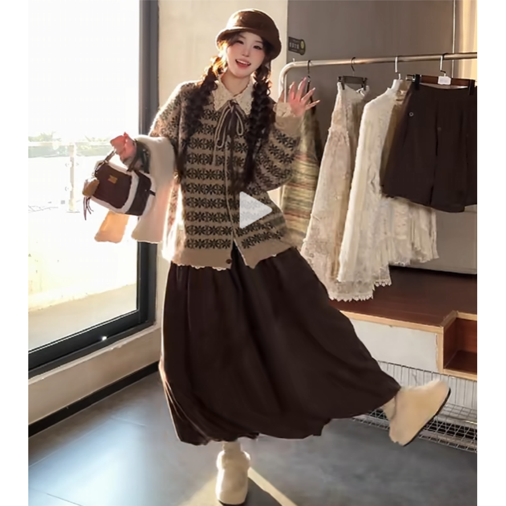 VGVL【流浪画家】秋季新款时尚小众复古针织毛衣外套50221