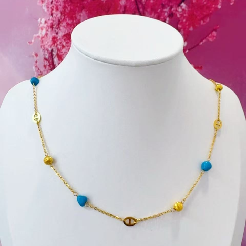 金灵王时尚黄金足金5D无氰工艺猪鼻子珠珠百搭简约