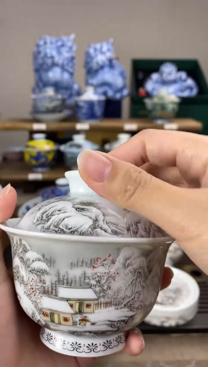 【闪购商品】墨彩雪景 二才盖碗