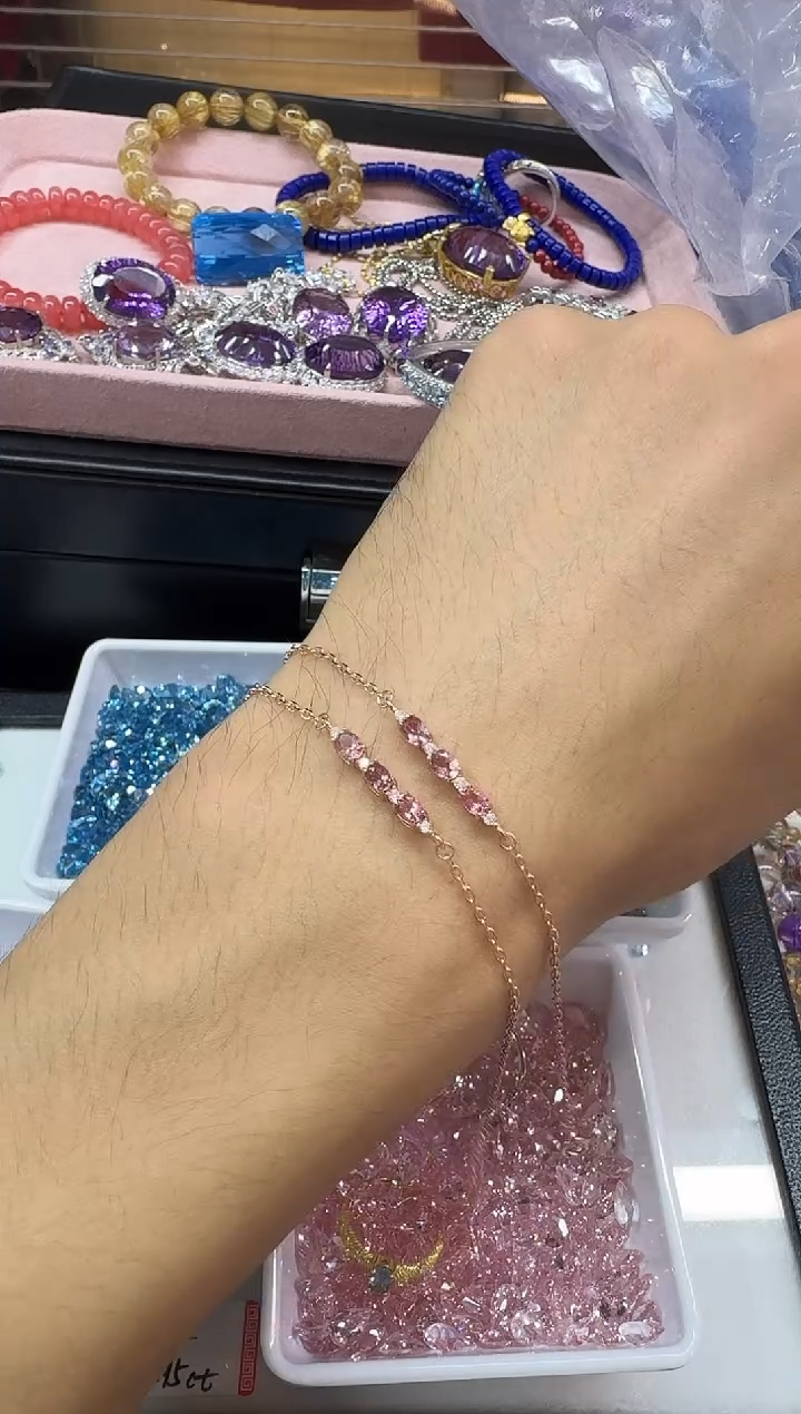 银S925镶嵌手链碧玺1225m056多样性发一