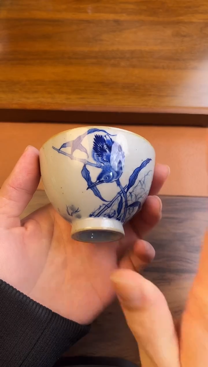 问青坊纯手工手绘青花陶泥单翠柴窑主人杯