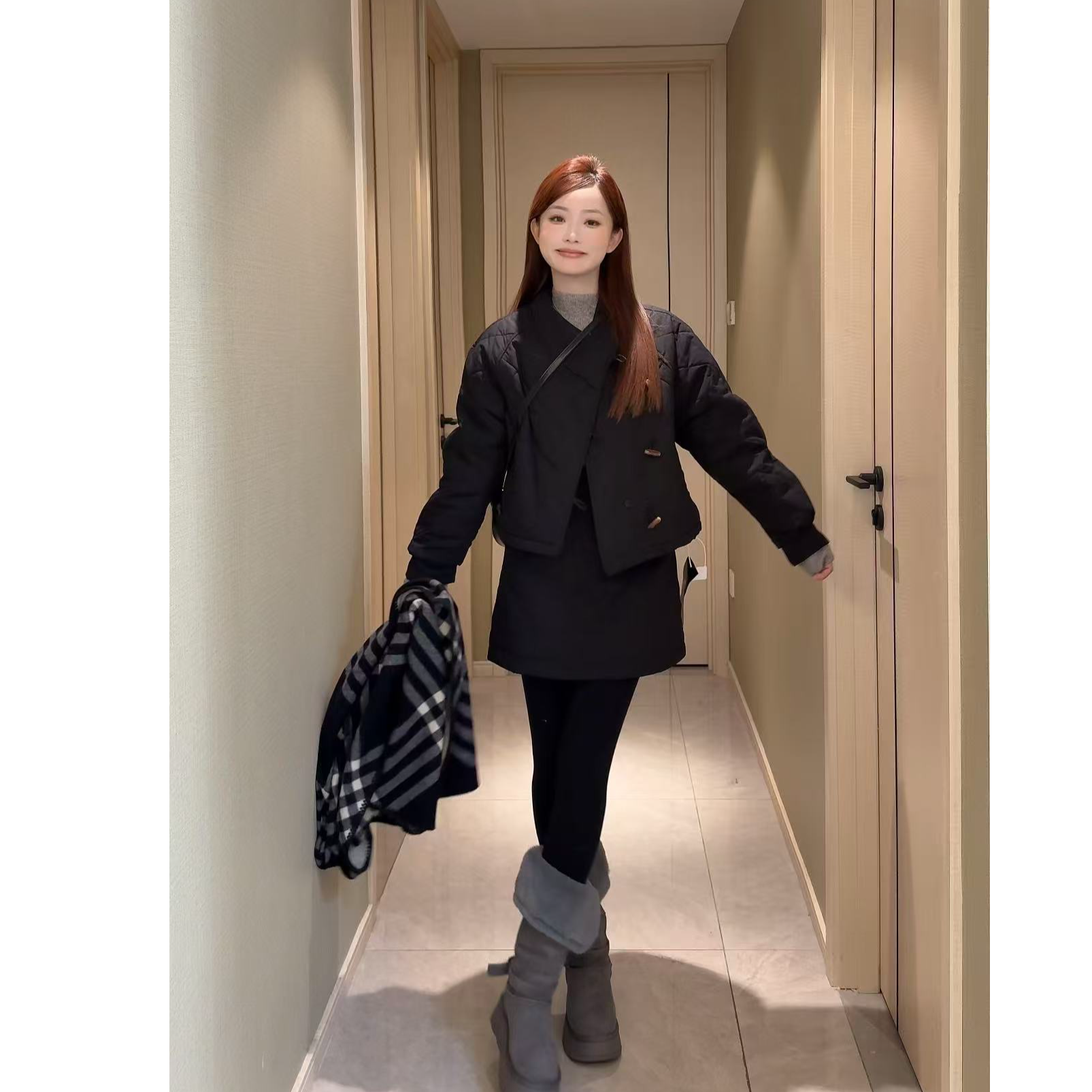 冬季加厚绗棉3163轻国风气质短外套+半裙小个子显瘦通勤两件套