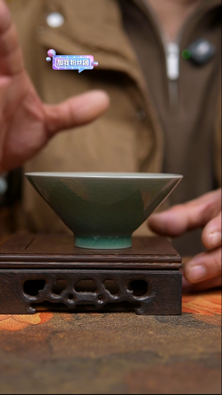 杯仿古翡翠绿釉纯手斗笠杯微瑕