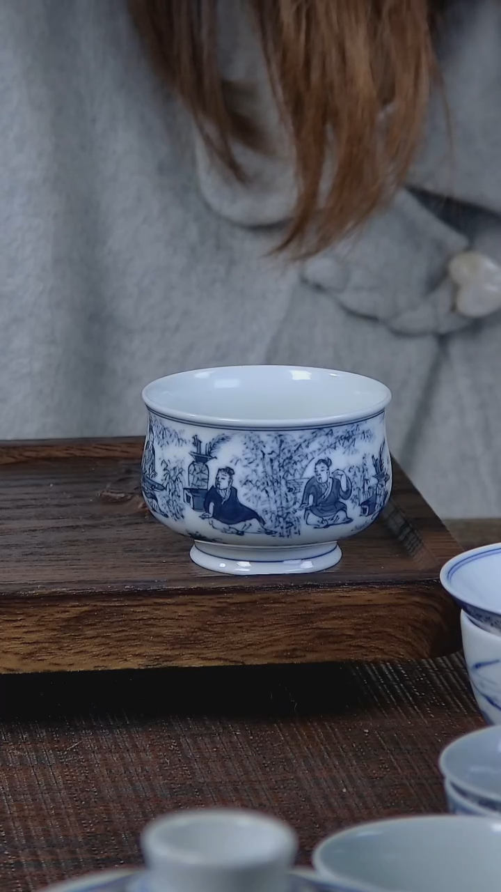 【闪购商品】折葵非器手工手绘竹林七贤小炉式杯留白