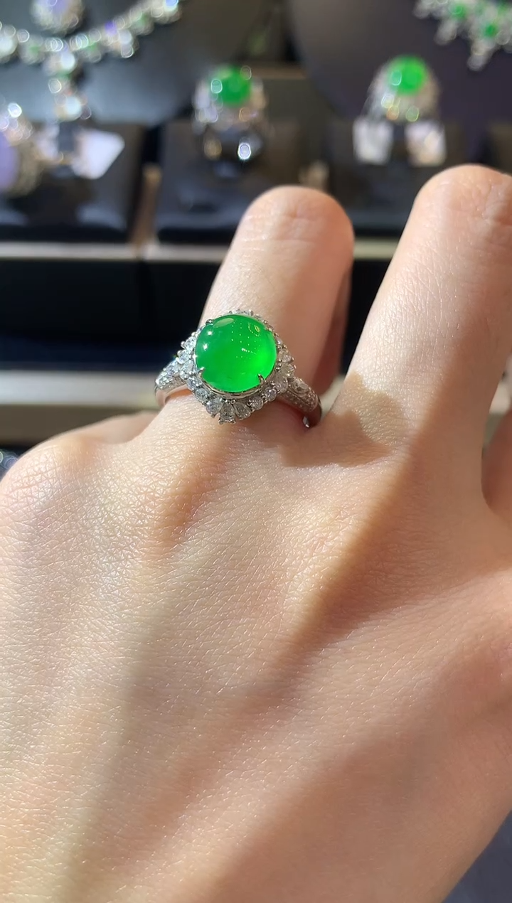 【闪购商品】翡翠戒指18K金镶嵌A46翡翠