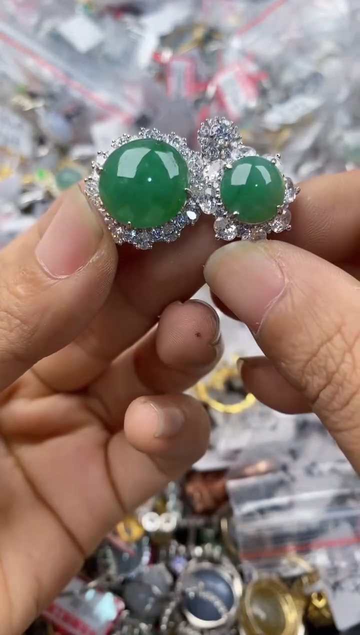 银S925镶嵌戒指翡翠444---7