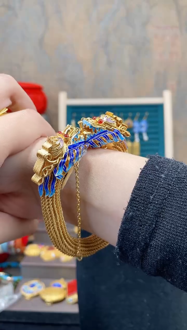 【闪购商品】非遗绝技花丝镶嵌镯子双龙