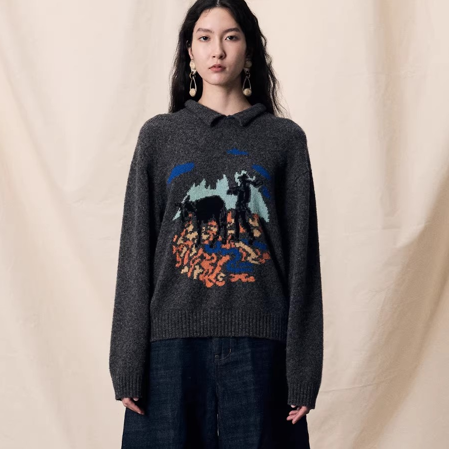 YOUWEI 有尾 休闲农夫主题POLO领套头毛衫25冬设计师 Y2125403