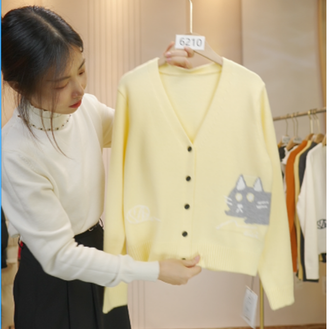 【6210】大漫甄选小猫V领开衫针织J727T