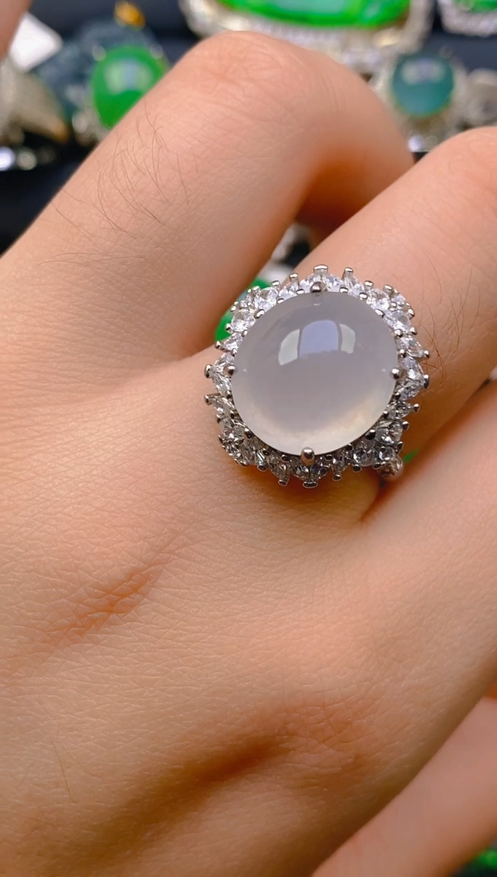 【闪购商品】翡翠戒指银S925镶嵌天然A货翡翠1