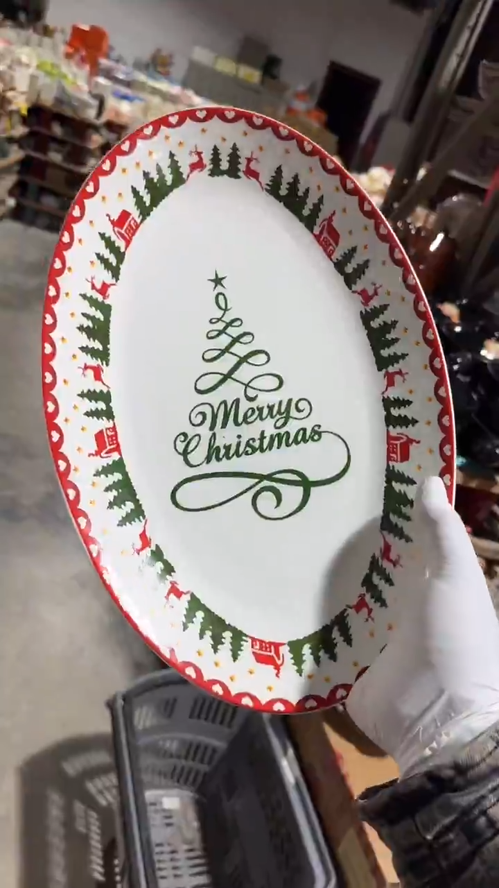 陶瓷14英寸圣诞鱼盘微瑕 凑满20元包邮