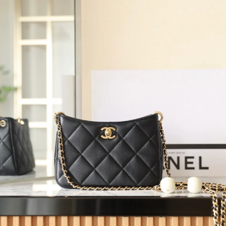 99新 Chanel/香奈儿 小花柳 CF 大mini汤圆调节扣链条 黑色 