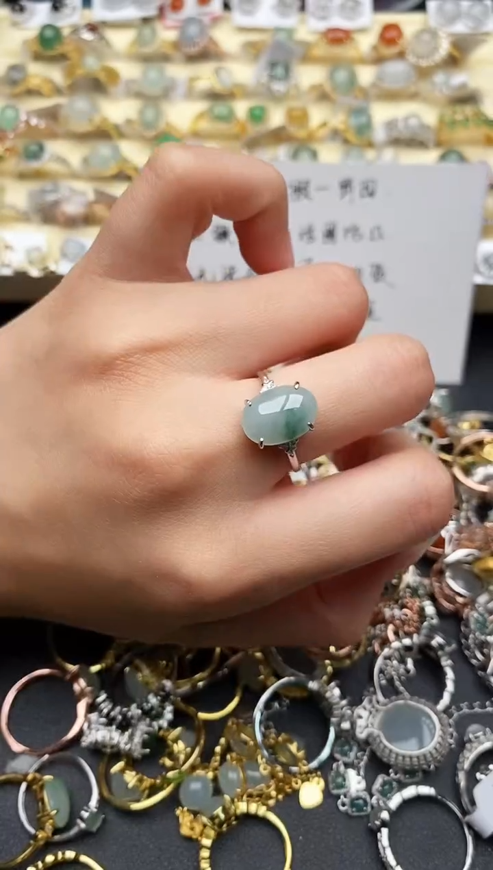 【闪购商品】翡翠戒指银S925镶嵌6666666+2