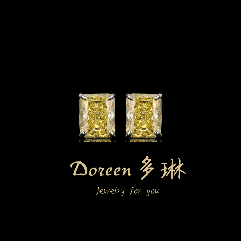 铜合金耳饰 黄色长方小耳钉HM8277