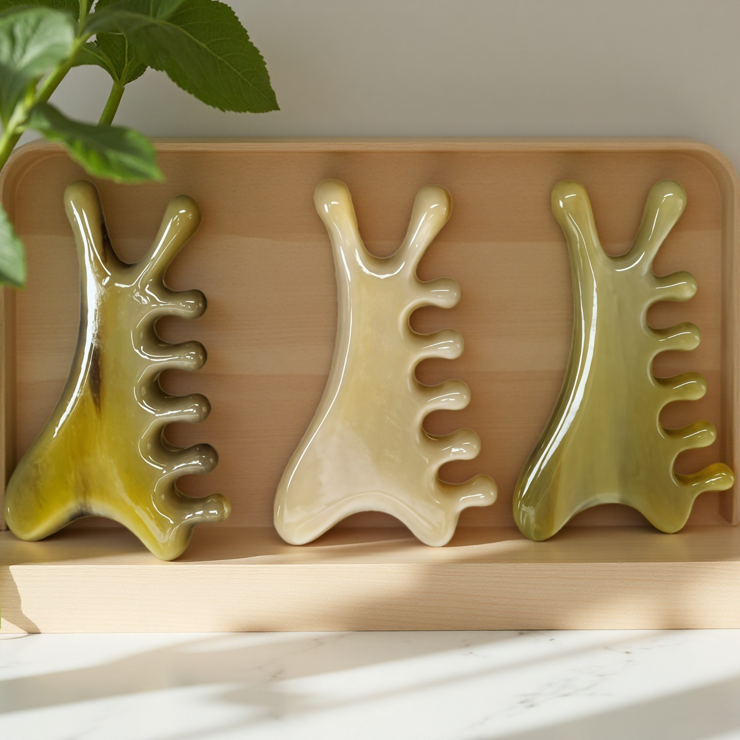 天然牦牛角小怪兽四合一按摩梳面部下颚提拉头皮经络按摩点穴按摩