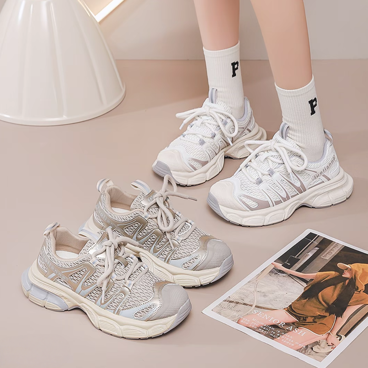 休闲增高运动女鞋春秋新款单网透气鞋小蛮腰厚底鞋小怪兽7906