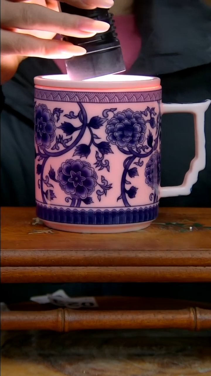 摆件陶稀土牡丹办公杯