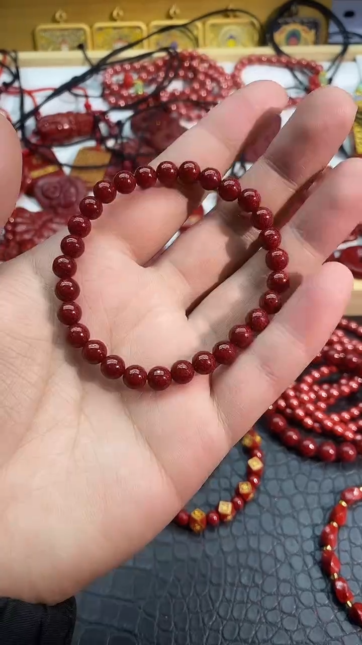 天然辰砂晶体单圈手链6