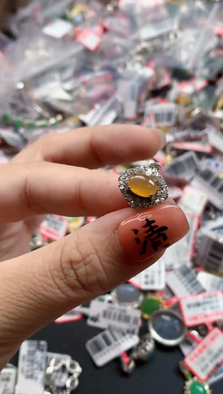 银S925镶嵌戒指翡翠天然A货缅甸翡翠