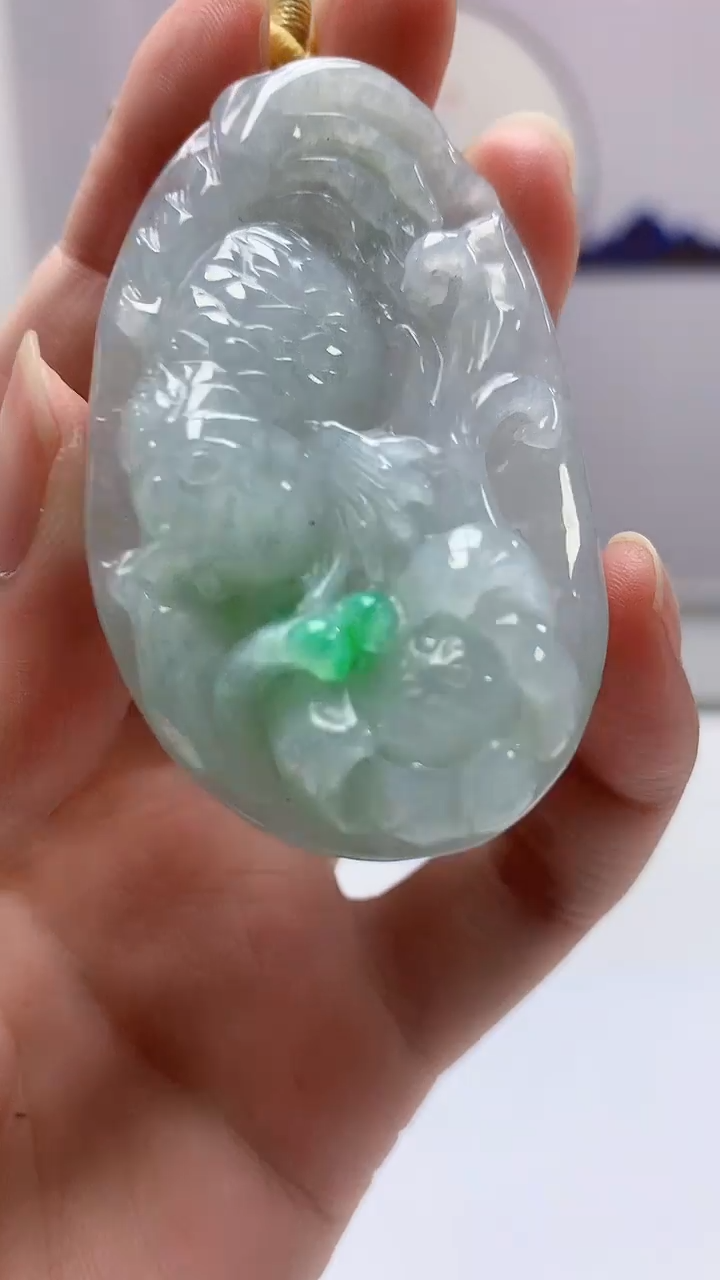 【闪购商品】定制翡翠未镶嵌4902zm-毛货挂件荷叶鱼72