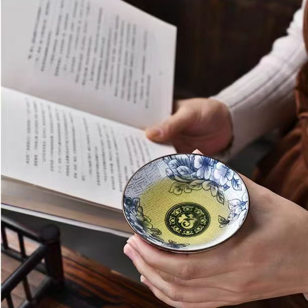 磁州窑-原矿色料釉下彩青花大号陶瓷斗笠主人杯个人家用功夫茶杯