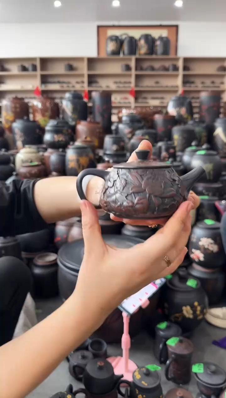 瑕疵 满雕  荷花  石瓢壶 球孔