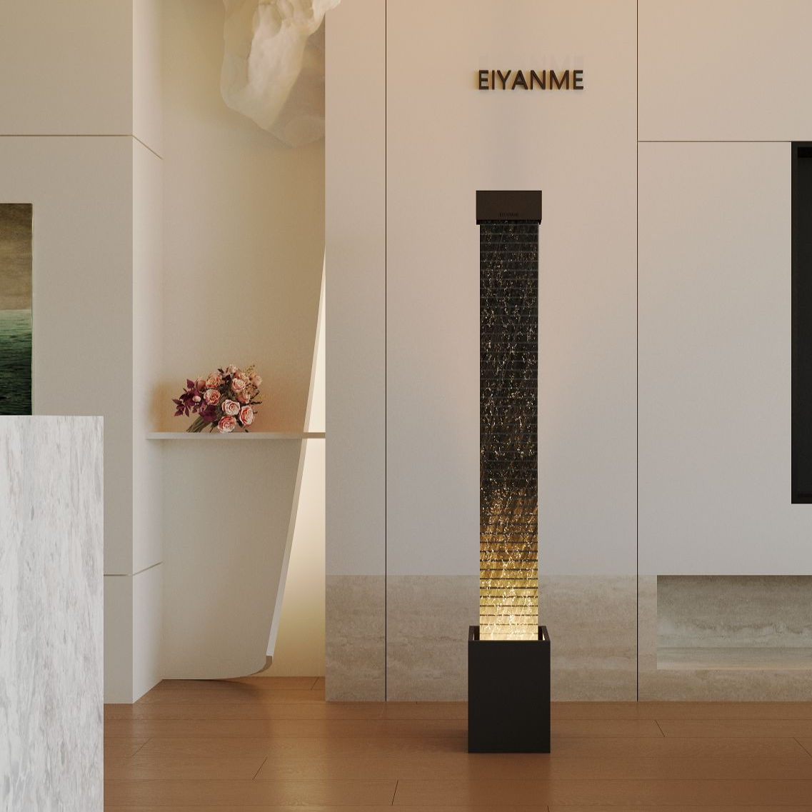 EIYANME现代流水摆件极简落地装饰客厅高级玄关循环水幕墙景加湿