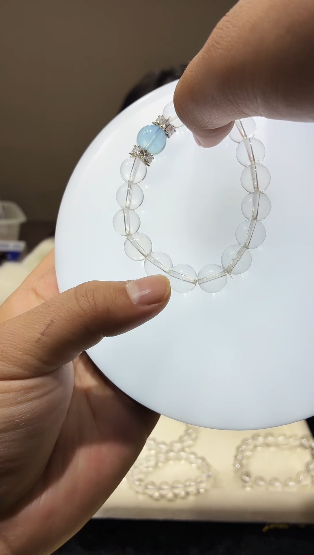 银S925镶嵌手链水晶白水海蓝手链