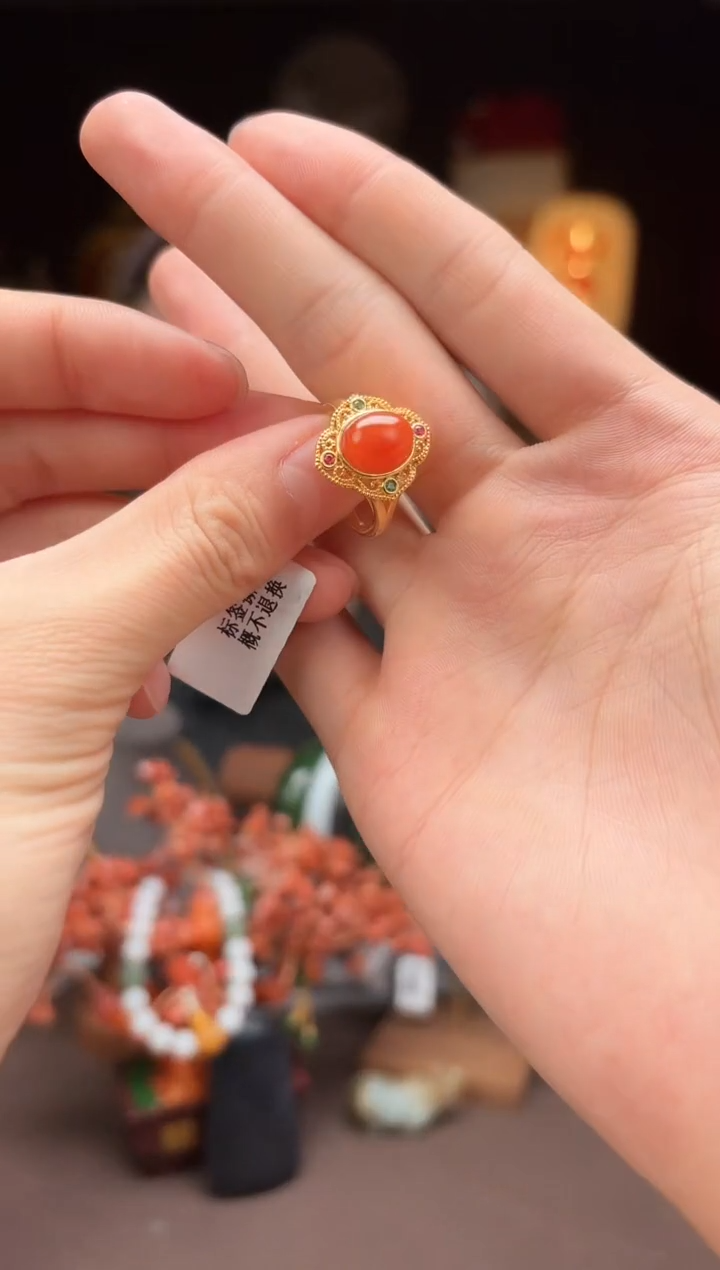 【闪购商品】南红玛瑙N13南红戒指18K金镶嵌-