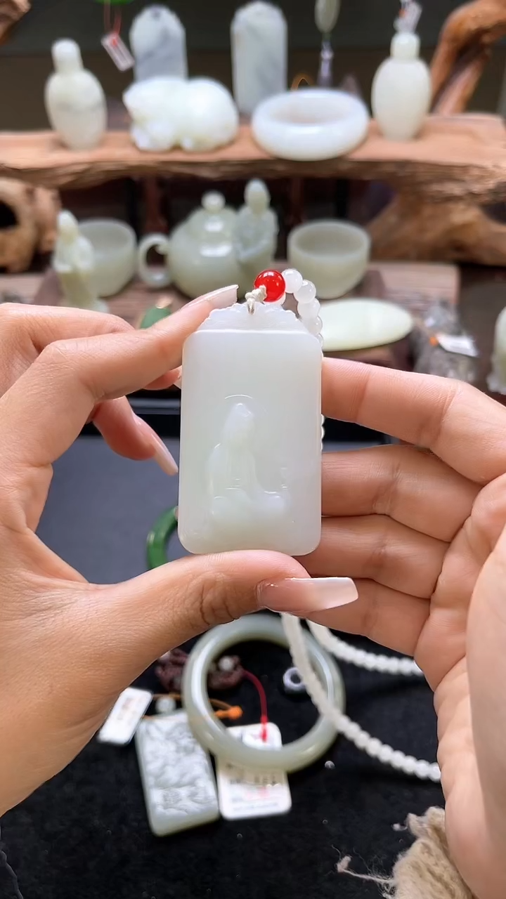 【闪购商品】和田玉吊坠未镶嵌俄料白玉观音无事牌 9007655