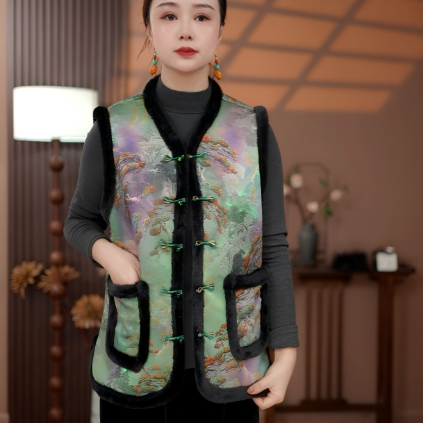 2025新款黑色毛边包条国风马甲