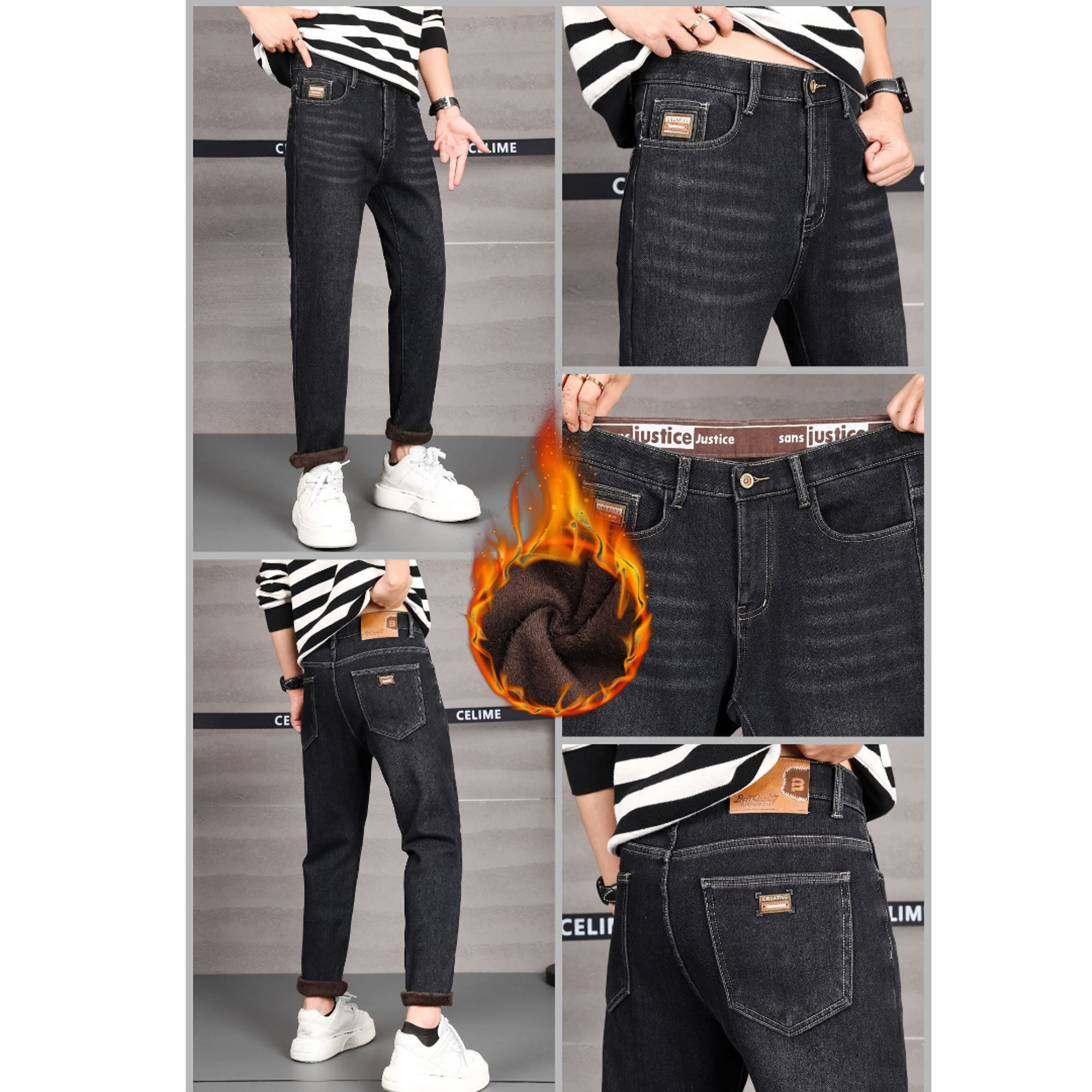 WAG“暖冬”加绒加厚牛仔裤冬季新款水洗弹力柔软小直筒长裤-3007-1